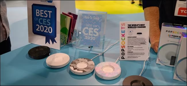 PopPower Home wireless chargers displayed with a Best of CES 2020 award